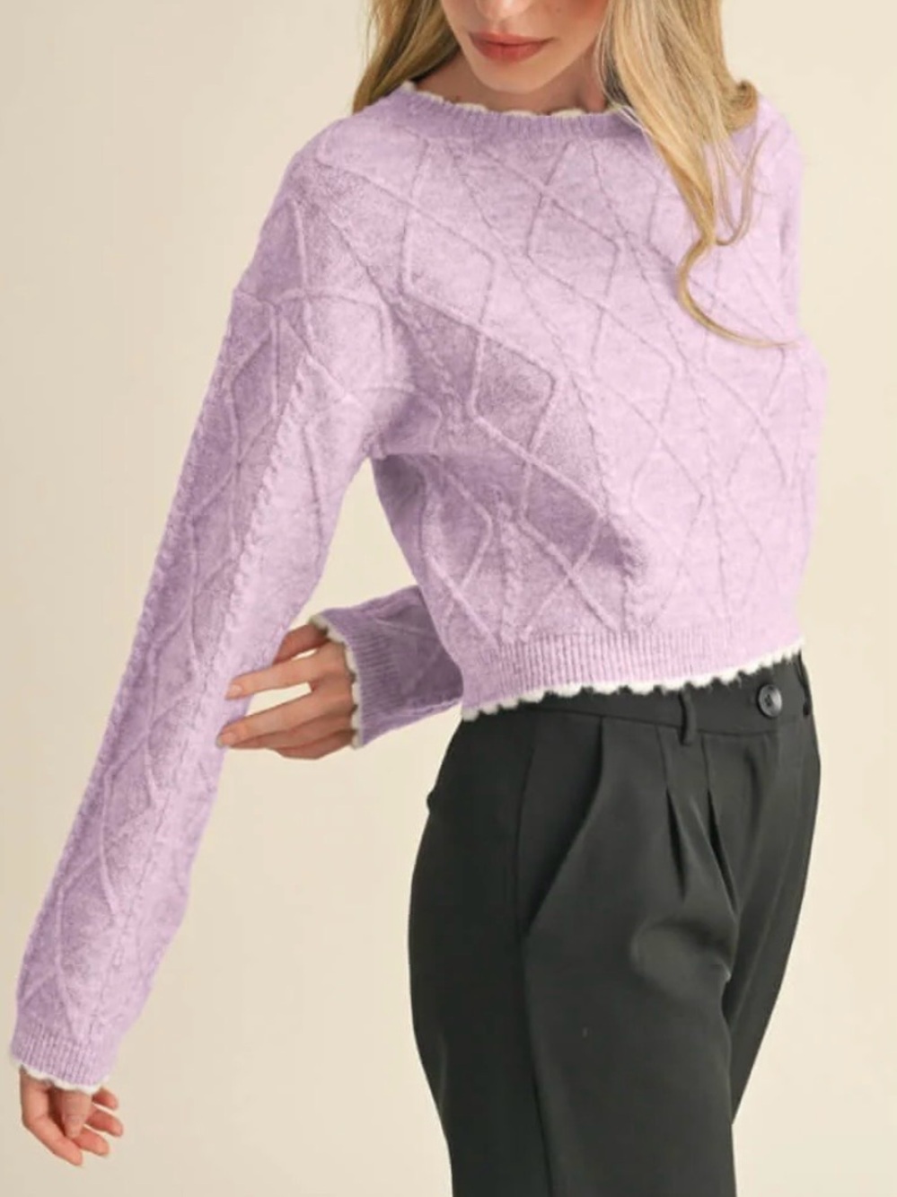 Soft Lilac Cable Crewneck Sweater